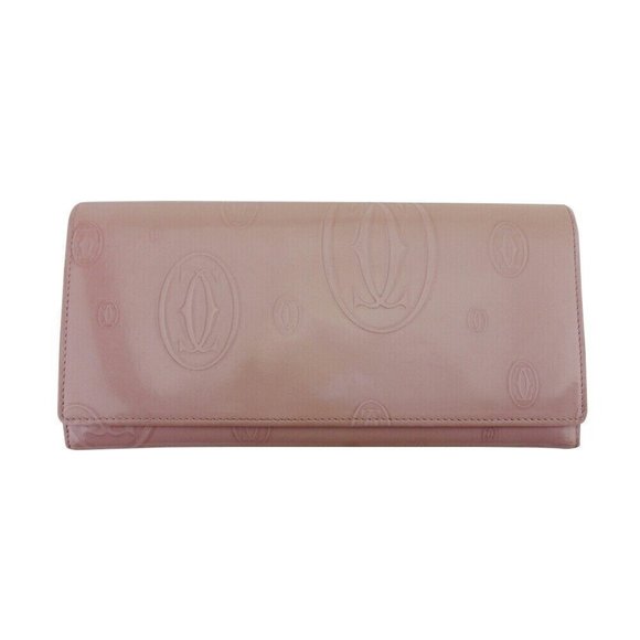 CARTIER Long Wallet Happy Birthday Pink Enamel Leather Authentic